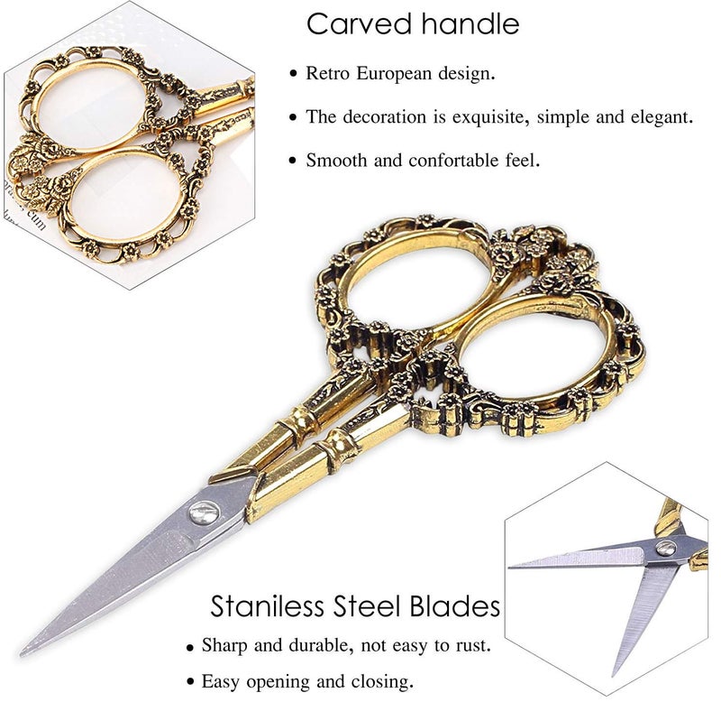BIHRTC Vintage European Style Plum Blossom Scissors for Embroidery, Sewing, Craft, Art Work & Everyday Use (Gold) - Image 3
